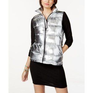 NWT Material Girl Active Women's Polyester Silver Zipper Puffer Vest Size XS